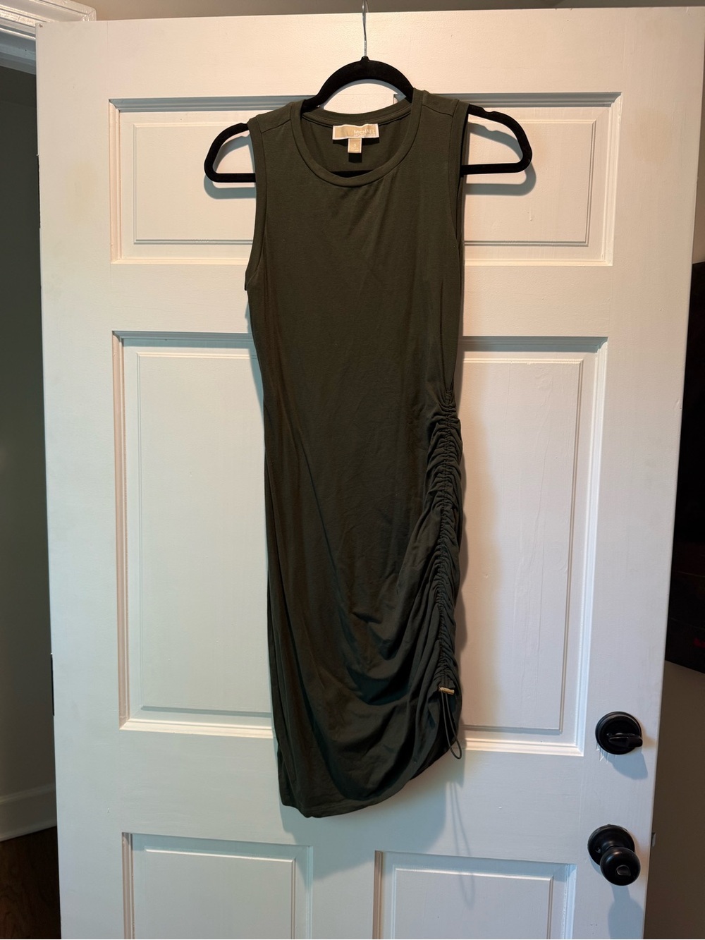 Michael Kors Olive Green Sleeveless Ruched Side Mini Dress